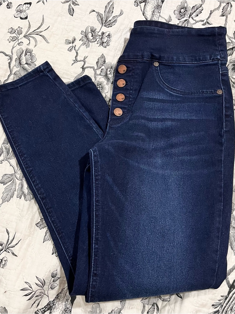 DG2 by Diane Gilman Pullon High-Rise Dark Blue Button-Fly Skinny Jeans